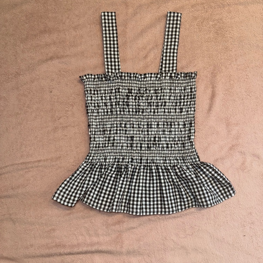 Black and White Urban Outfitters Gingham Smocked Top